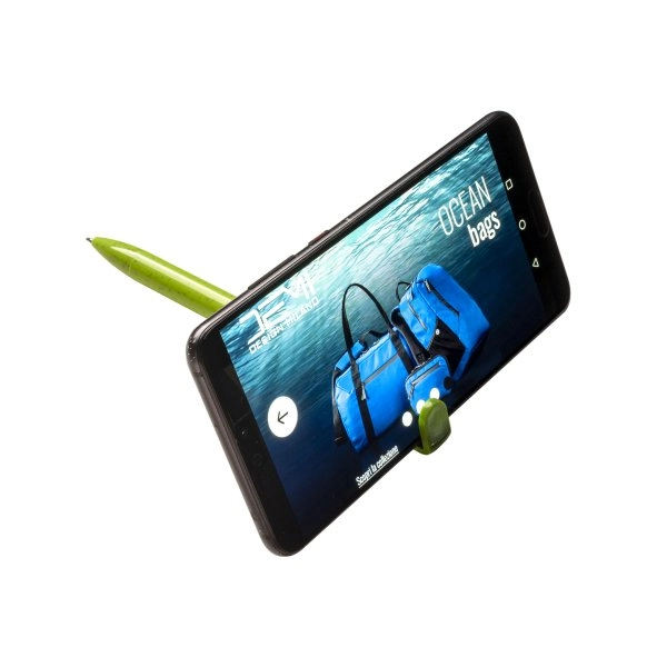 Immagine Penna twist in PP e paglia di grano con stand porta cellulare