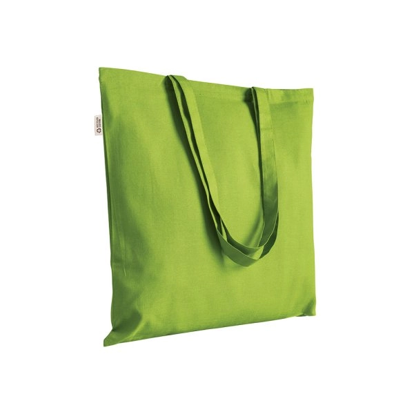 Borsa shopper a tinta unita in cotone riciclato da 140 g/m2. È certificata GRS
