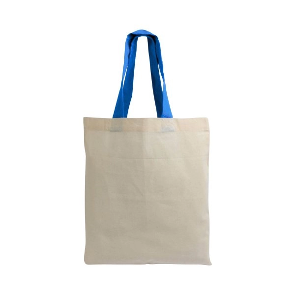 Immagine Mini borsa shopper in cotone riciclato da 140 g/m2 naturale con manici colorati