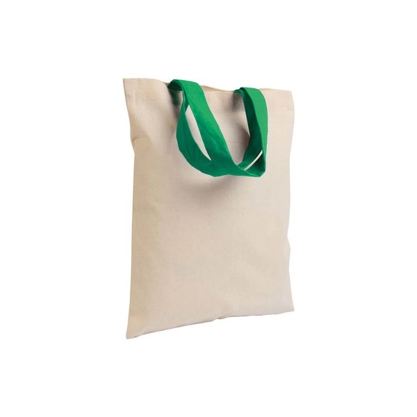 Immagine Mini borsa shopper in cotone riciclato da 140 g/m2 naturale con manici colorati