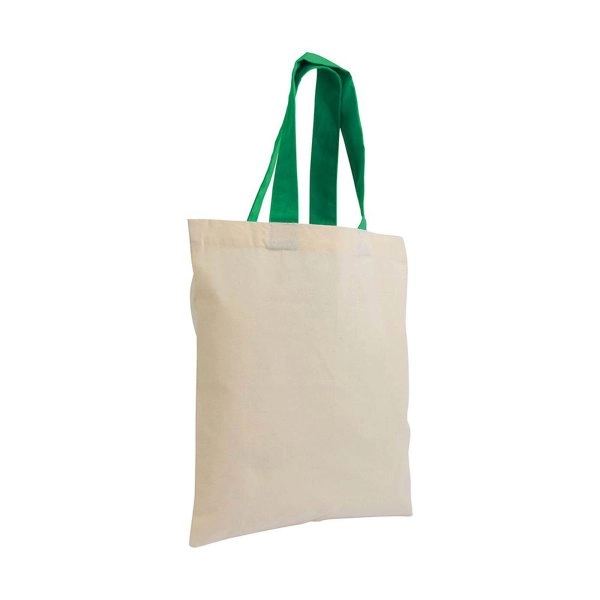 Immagine Mini borsa shopper in cotone riciclato da 140 g/m2 naturale con manici colorati