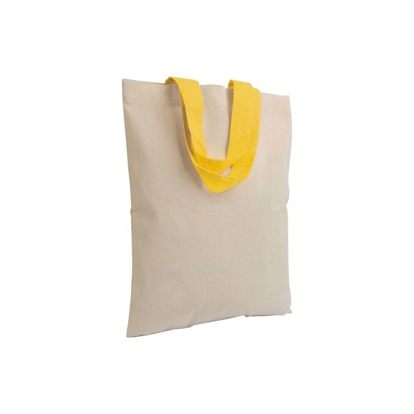 Immagine Mini borsa shopper in cotone riciclato da 140 g/m2 naturale con manici colorati