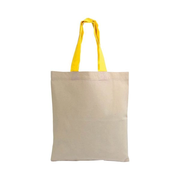 Immagine Mini borsa shopper in cotone riciclato da 140 g/m2 naturale con manici colorati