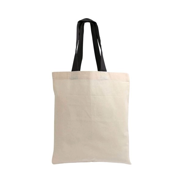 Immagine Mini borsa shopper in cotone riciclato da 140 g/m2 naturale con manici colorati