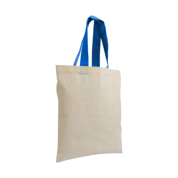 Immagine Mini borsa shopper in cotone riciclato da 140 g/m2 naturale con manici colorati