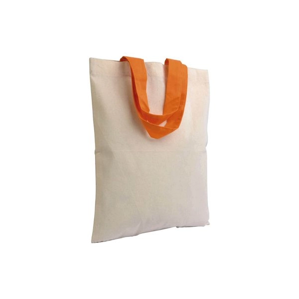 Immagine Mini borsa shopper in cotone riciclato da 140 g/m2 naturale con manici colorati