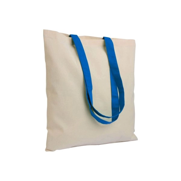 Borsa shopper in cotone riciclato da 140 g/m2 naturale con manici colorati