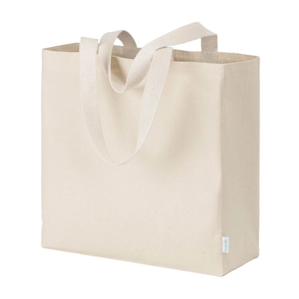 Maxi borsa shopper in cotone riciclato da 280 g/m2 naturale con manici colorati