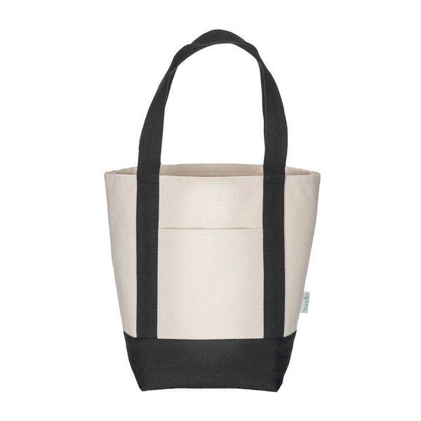 Immagine Mini borsa shopper in cotone riciclato da 340 g/m2 con manici e base colorati. GRS
