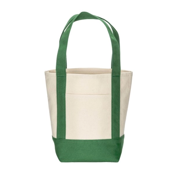 Immagine Mini borsa shopper in cotone riciclato da 340 g/m2 con manici e base colorati. GRS