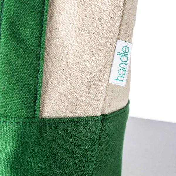 Immagine Mini borsa shopper in cotone riciclato da 340 g/m2 con manici e base colorati. GRS