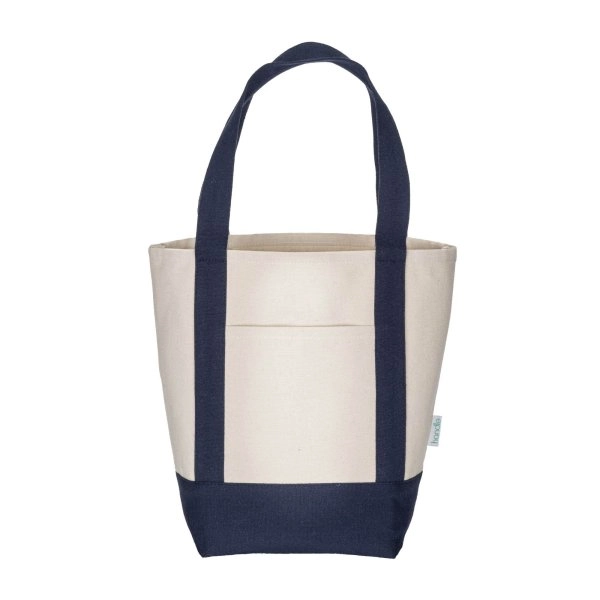 Immagine Mini borsa shopper in cotone riciclato da 340 g/m2 con manici e base colorati. GRS