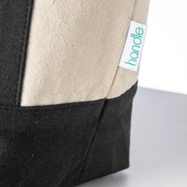 Immagine Mini borsa shopper in cotone riciclato da 340 g/m2 con manici e base colorati. GRS