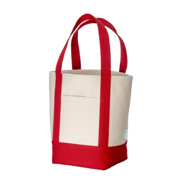 Immagine Mini borsa shopper in cotone riciclato da 340 g/m2 con manici e base colorati. GRS