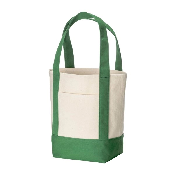 Immagine Mini borsa shopper in cotone riciclato da 340 g/m2 con manici e base colorati. GRS