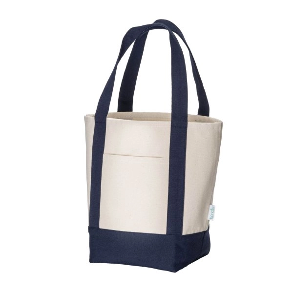 Immagine Mini borsa shopper in cotone riciclato da 340 g/m2 con manici e base colorati. GRS