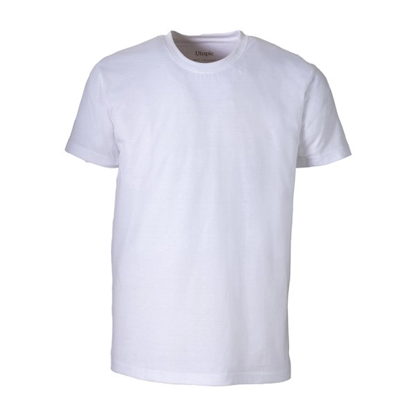 T-shirt unisex bianca in cotone e poliestere rigenerati da 145 g/m2