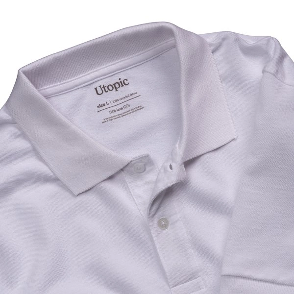 Immagine Polo unisex bianca in cotone e poliestere rigenerati da 200 g/m2