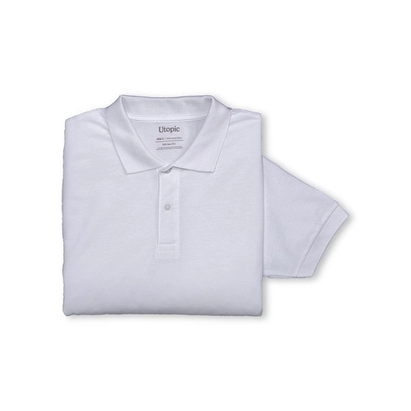 Immagine Polo unisex bianca in cotone e poliestere rigenerati da 200 g/m2