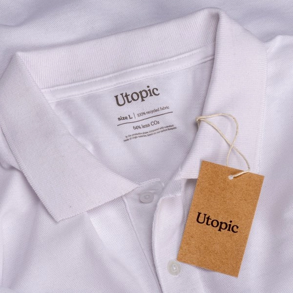 Immagine Polo unisex bianca in cotone e poliestere rigenerati da 200 g/m2