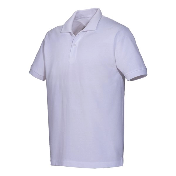 Immagine Polo unisex bianca in cotone e poliestere rigenerati da 200 g/m2