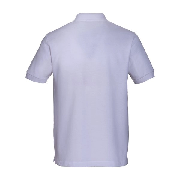 Immagine Polo unisex bianca in cotone e poliestere rigenerati da 200 g/m2