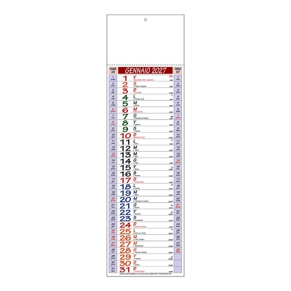 Calendario 2027 da muro, mensile, multicolore, 12 fogli su carta patinata, termosaldato