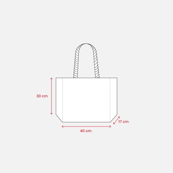 Immagine Borsa in juta con manici lunghi in corda e inserti colorati. Con soffietto