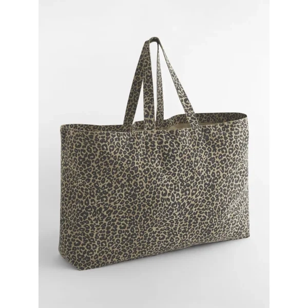Borsa tote oversize in tela con stampa leopardata