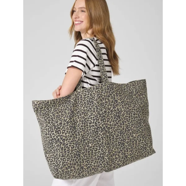 Immagine Borsa tote oversize in tela con stampa leopardata