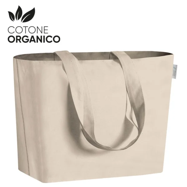 Shopper in 100% cotone organico manici lunghi rifiniture cucite colore naturale - DAISY