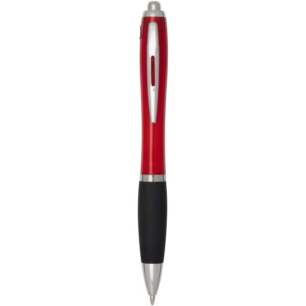 Penna a sfera in plastica riciclata certificata RCS con fusto colorato e impugnatura di colore nero (inchiostro nero) Nash