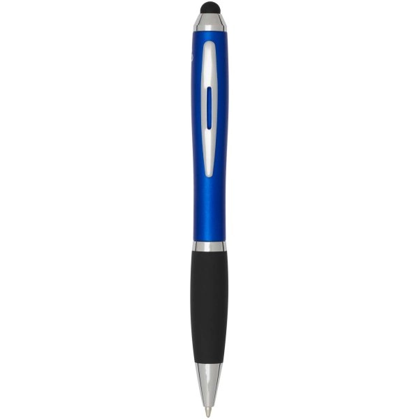 Penna a sfera con pennino in plastica riciclata RCS con fusto colorato e impugnatura di colore nero (inchiostro nero) Nash