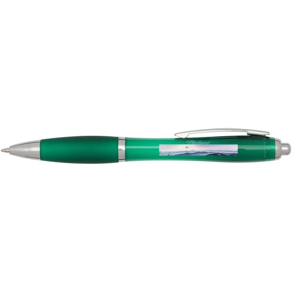 Immagine Penna a sfera in plastica riciclata certificata RCS con fusto e impugnatura colorati (inchiostro blu) Nash
