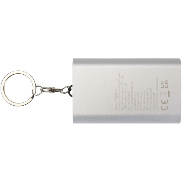 Immagine Power bank da 2000 mAh in alluminio riciclato con portachiavi Arcturus