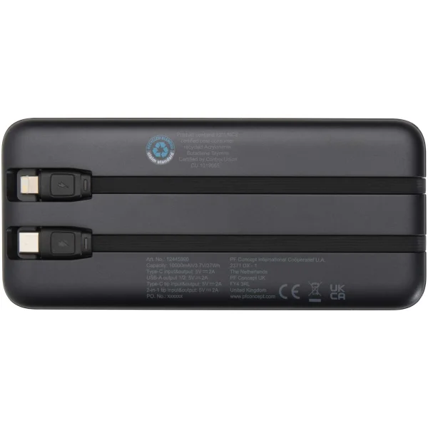 Immagine Power bank da 10.000 mAh e 10 W in plastica riciclata con 2 cavi integrati Adhil