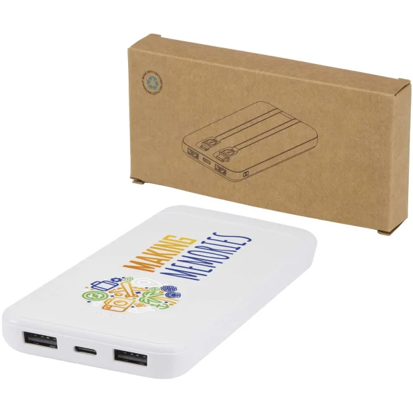 Immagine Power bank da 10.000 mAh e 10 W in plastica riciclata con 2 cavi integrati Adhil