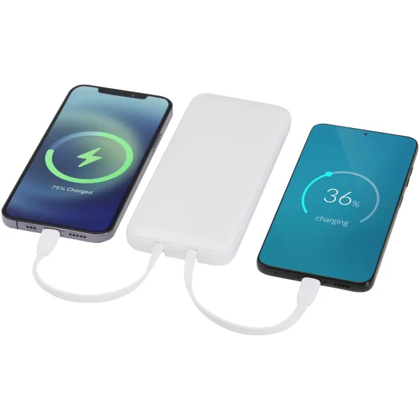 Immagine Power bank da 10.000 mAh e 10 W in plastica riciclata con 2 cavi integrati Adhil