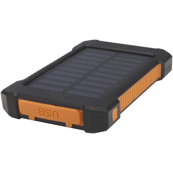 Immagine Robusto power bank a energia solare da 5.000 mAh e 10 W in plastica riciclata con torcia incorporata Altair