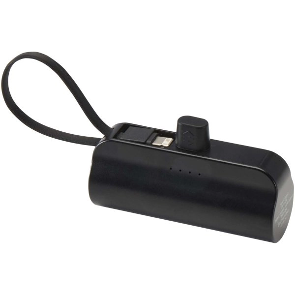 Immagine Power bank Tipo-C da 5.000 mAh e 10 W in plastica riciclata con supporto ribaltabile integrato e cavo 2 in 1 Alnair
