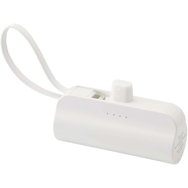 Immagine Power bank Tipo-C da 5.000 mAh e 10 W in plastica riciclata con supporto ribaltabile integrato e cavo 2 in 1 Alnair