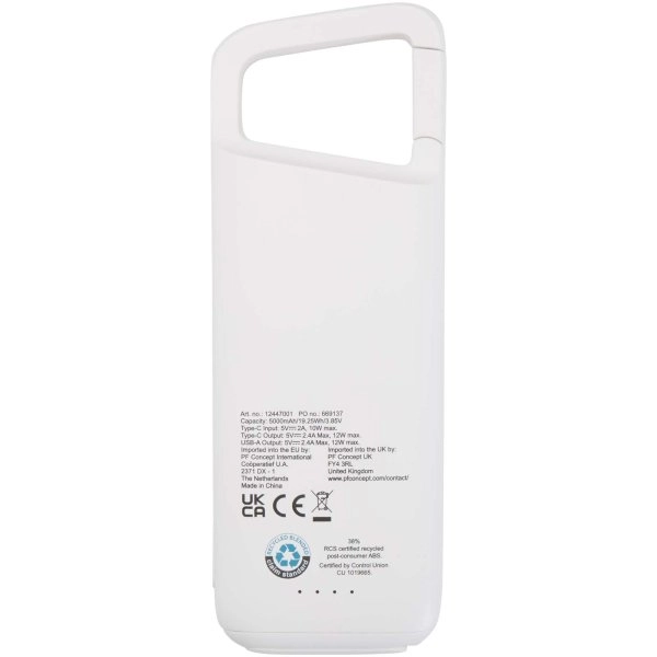 Immagine Power bank impermeabile in plastica riciclata da 5.000 mAh e 12 W con moschettone Alkes