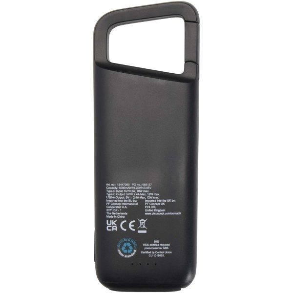 Immagine Power bank impermeabile in plastica riciclata da 5.000 mAh e 12 W con moschettone Alkes