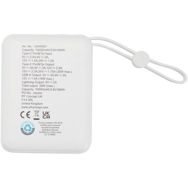 Immagine Power bank per tablet da 10.000 mAh e 35 W con cavo Tipo-C integrato in plastica riciclata Acrux