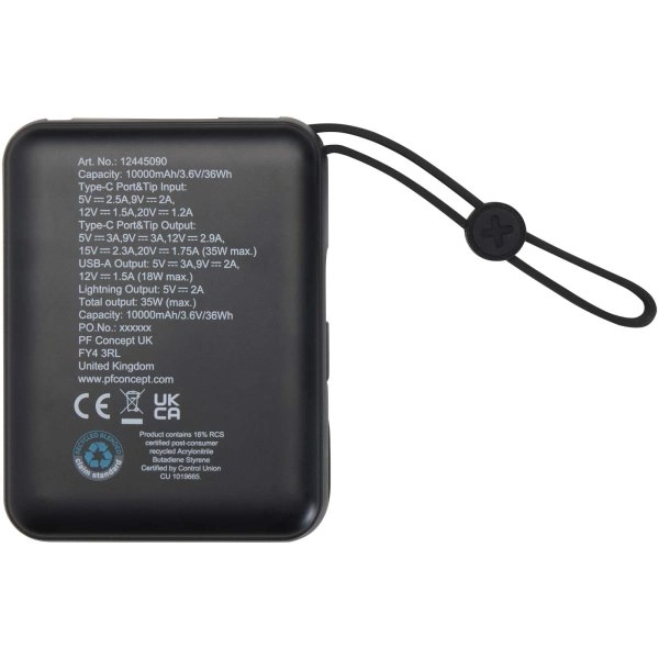 Immagine Power bank per tablet da 10.000 mAh e 35 W con cavo Tipo-C integrato in plastica riciclata Acrux