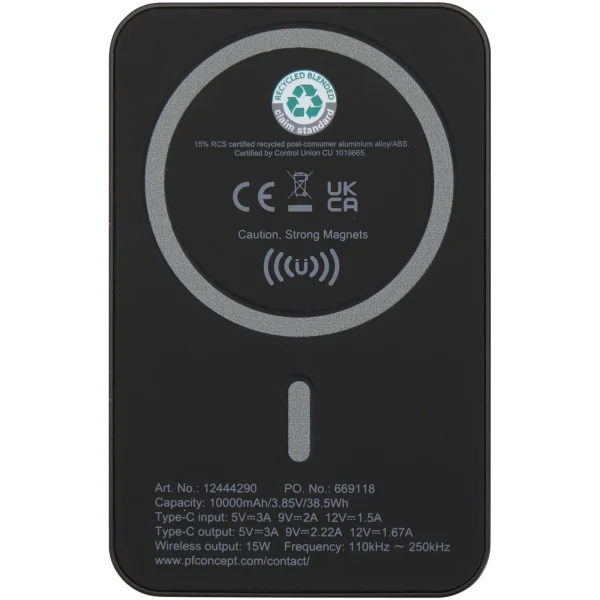Immagine Power bank magnetico wireless da 10.000 mAh e 15 W con 20 W PD in plastica riciclata Acrab