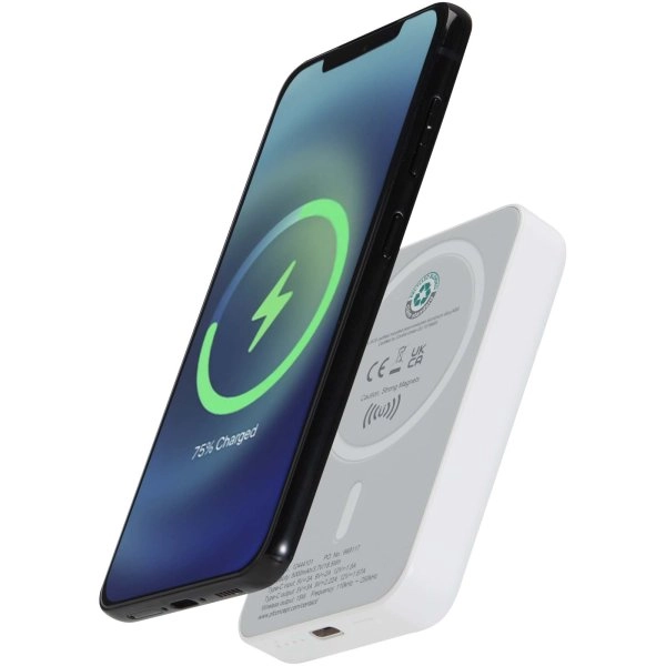 Power bank magnetico wireless da 5.000 mAh e 15 W con 20 W PD in plastica riciclata Acrab