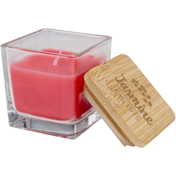 Immagine Candela quadrata in vetro con coperchio in bambù Ambra