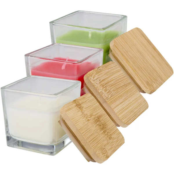 Immagine Candela quadrata in vetro con coperchio in bambù Ambra