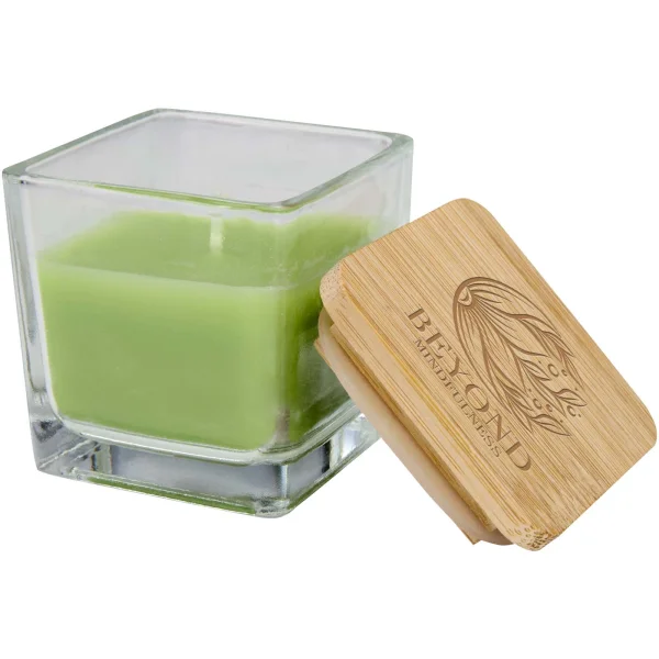 Immagine Candela quadrata in vetro con coperchio in bambù Ambra